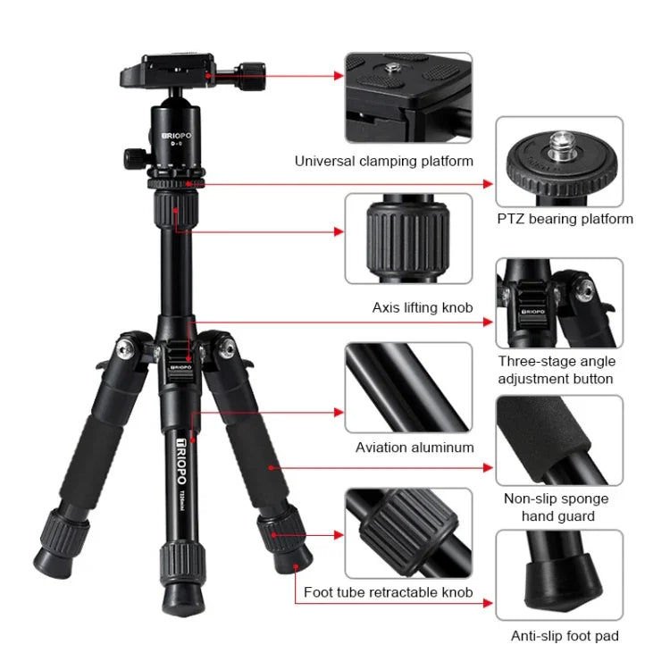 TRIOPO T226 調節可能ポータブルアルミ合金三脚 D-0ボールヘッド付き SLRカメラ用、T226