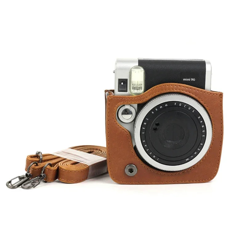 PUレザー カメラ保護バッグ FUJIFILM Instax Mini 90カメラ用 調節可能ショルダーストラップ付き、FUJIFILM Instax Mini 90対応