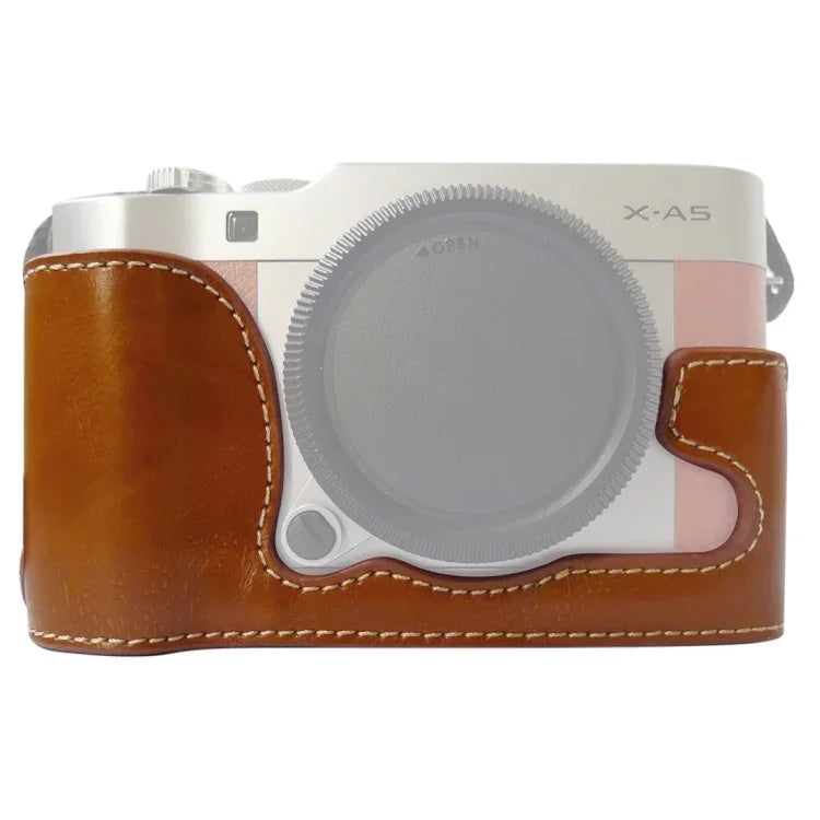 FUJIFILM X-A5 / X-A20用1/4インチネジPUレザー製カメラハーフケースベース、FUJIFILM XA5用