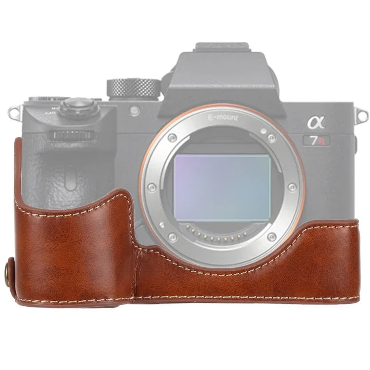 Sony ILCE-A9 / A9 / A7RIII用1/4インチネジPUレザー製カメラハーフケースベース、Sony A9用