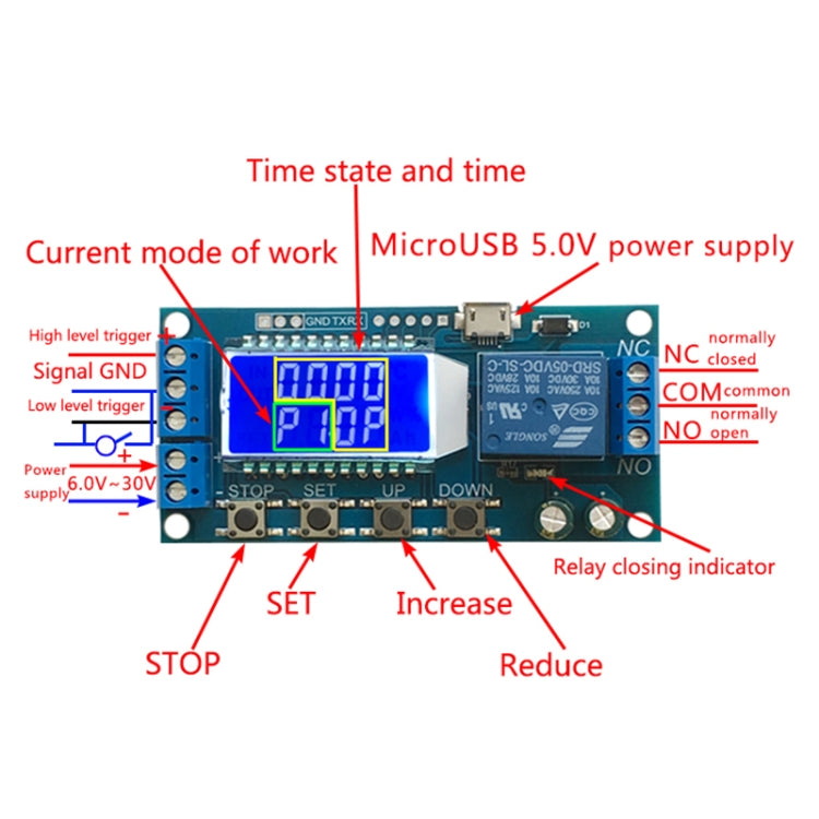XY-LJ02 6-30V マイクロUSBデジタルLCD表示 タイムディレイリレーモジュール コントロールタイマースイッチ