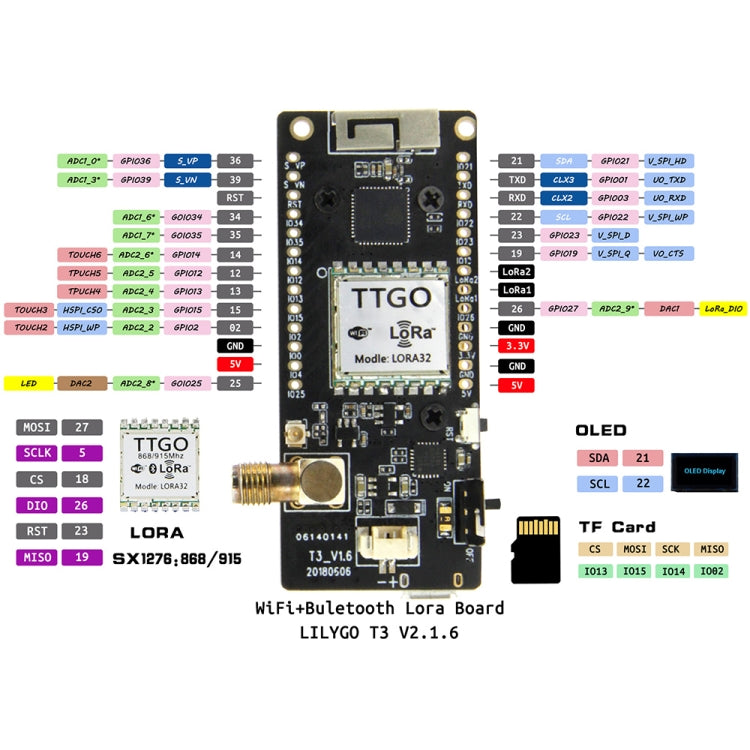 TTGO LORA32 V2.1 ESP32 0.96インチ OLED Bluetooth WiFi 無線モジュール 915MHz SMA IP5306 モジュール アンテナ付き、915MHz