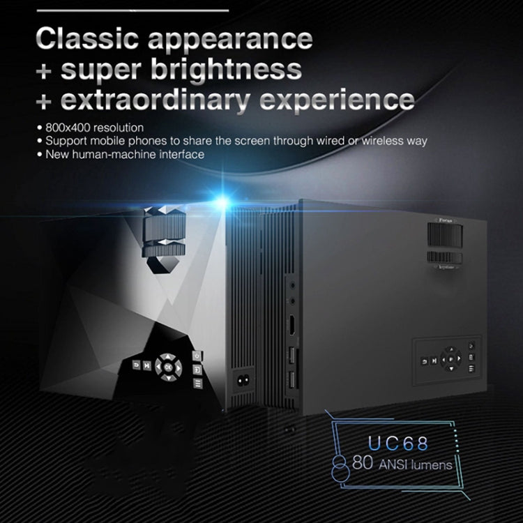 UC68 80ANSI 800×400 ホームシアターマルチメディア HD 1080P LEDプロジェクター、USB/SD/HDMI/VGA/IR対応、UC68 800×400