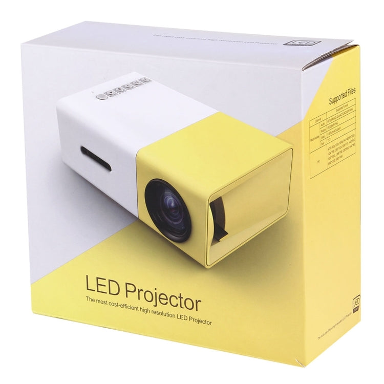 YG-300 0.8-2M 24-60インチ 400-600ルーメン LEDプロジェクター HDホームシアター 3-in-1ビデオ変換ケーブル＆リモコン付き、サイズ: 12.6 x 8.6 x 4.6 cm、EUプラグ