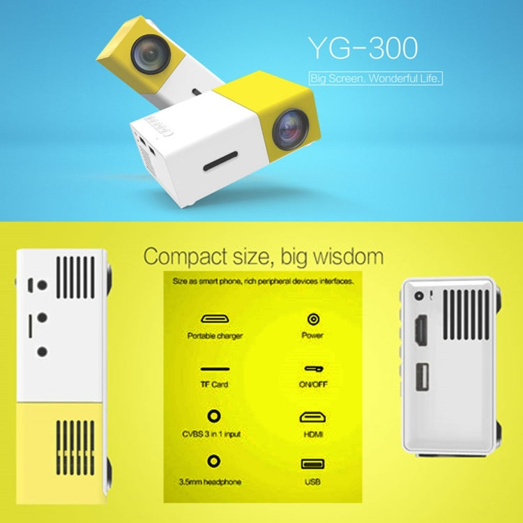YG300 400LM ポータブルミニホームシアター LEDプロジェクター リモコン付き、HDMI、AV、SD、USBインターフェース対応