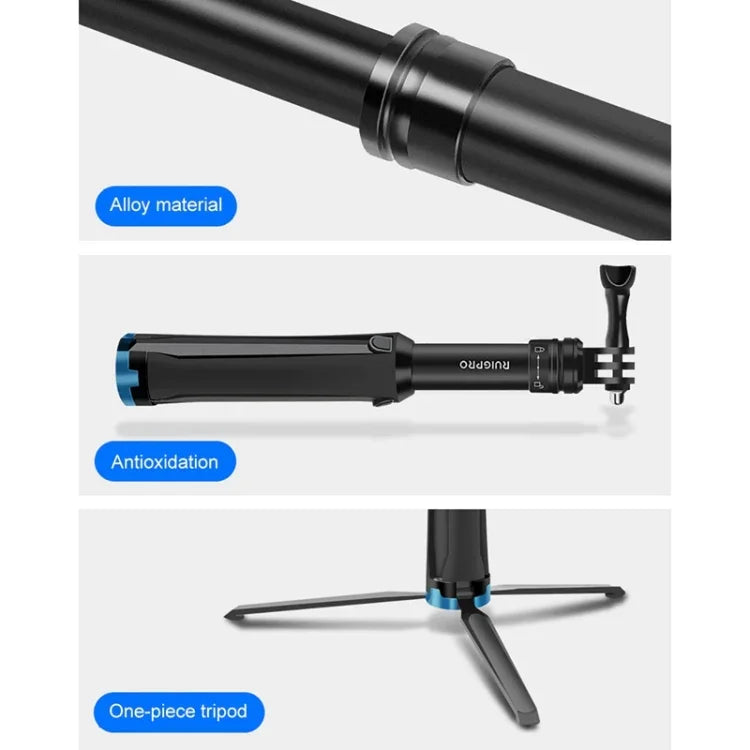 RUIGPRO 一体型ハンドヘルド三脚 セルフィースティック 伸縮モノポッドマウント GoPro、Insta360、DJIおよびその他のアクションカメラ用、ブラック