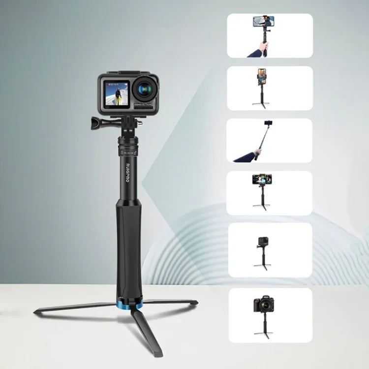 RUIGPRO 一体型ハンドヘルド三脚 セルフィースティック 伸縮モノポッドマウント GoPro、Insta360、DJIおよびその他のアクションカメラ用、ブラック