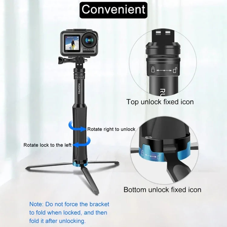 RUIGPRO 一体型ハンドヘルド三脚 セルフィースティック 伸縮モノポッドマウント GoPro、Insta360、DJIおよびその他のアクションカメラ用、ブラック