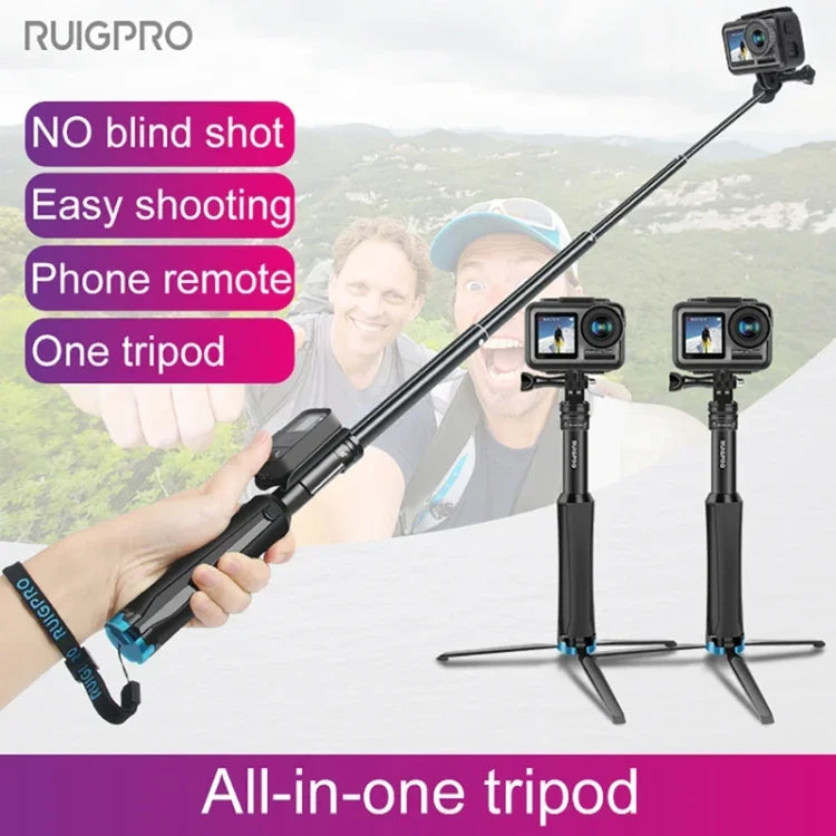 RUIGPRO 一体型ハンドヘルド三脚 セルフィースティック 伸縮モノポッドマウント GoPro、Insta360、DJIおよびその他のアクションカメラ用、ブラック