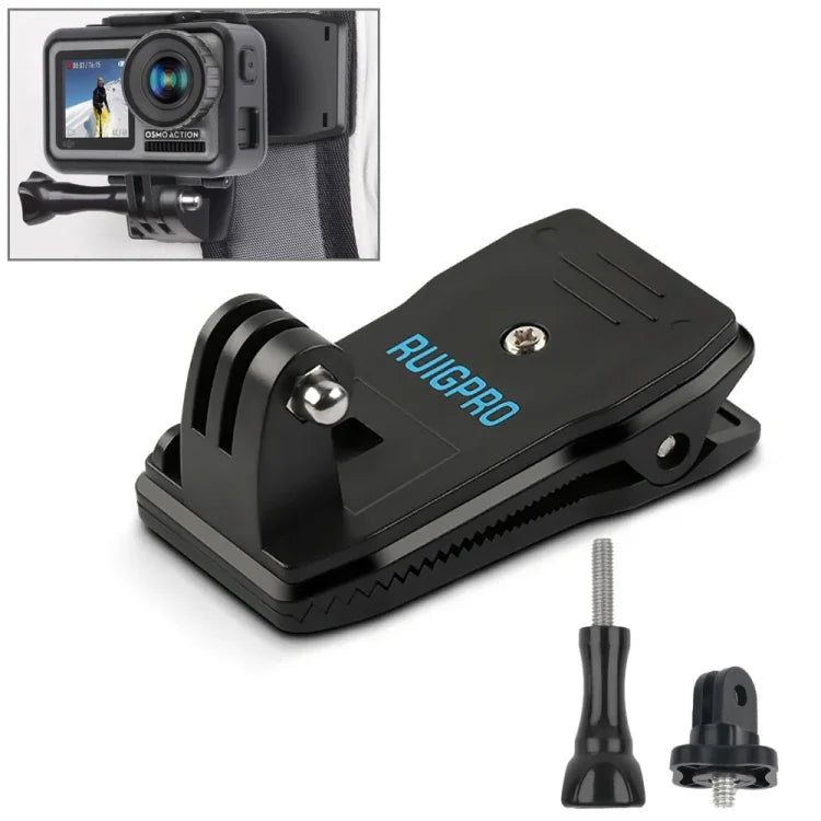 RUIGPRO 360度回転バックパックRec-Mountsクリップクランプマウント ネジ付き GoPro、Insta360、DJIおよびその他のアクションカメラ用、360度回転クリップ