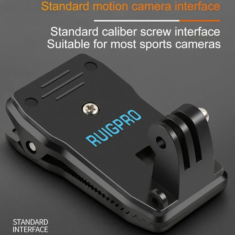 RUIGPRO 360度回転バックパックRec-Mountsクリップクランプマウント ネジ付き GoPro、Insta360、DJIおよびその他のアクションカメラ用、360度回転クリップ
