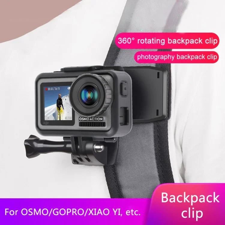 RUIGPRO 360度回転バックパックRec-Mountsクリップクランプマウント＋スマホクランプ GoPro、Insta360、DJIおよびその他のアクションカメラ用、Rec-Mounts+クランプ