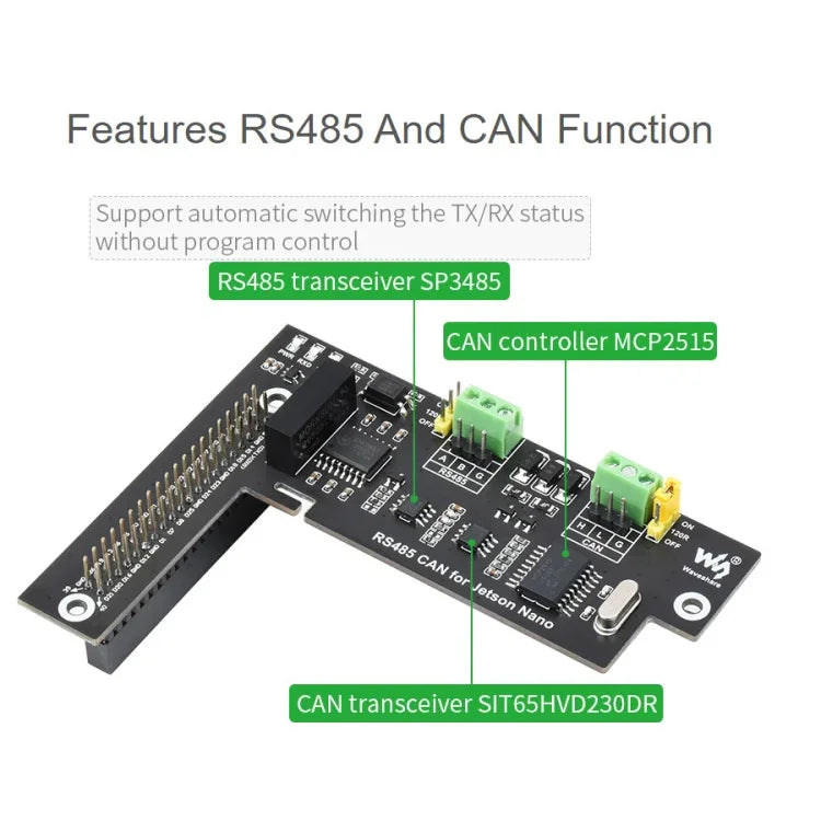 Waveshare RS485 CAN 拡張ボード Jetson Nano用、デジタル絶縁、内蔵保護回路