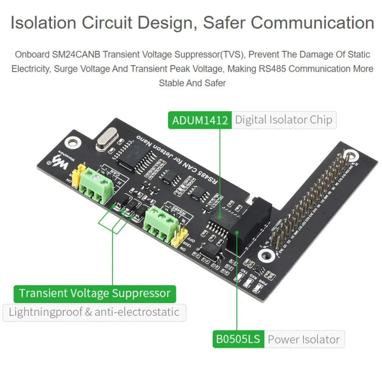 Waveshare RS485 CAN 拡張ボード Jetson Nano用、デジタル絶縁、内蔵保護回路