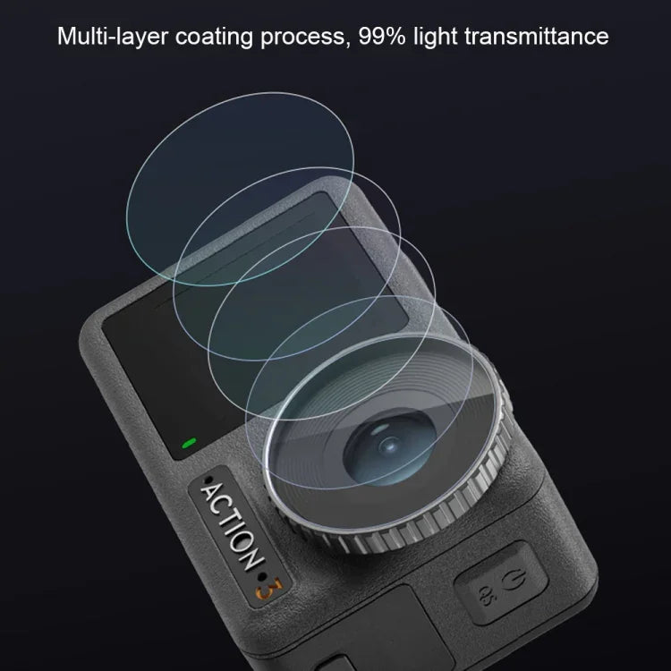 DJI Osmo Action 3用3-in-1レンズ前後スクリーンダイヤモンド防爆フィルム、DJI Osmo Action 3用