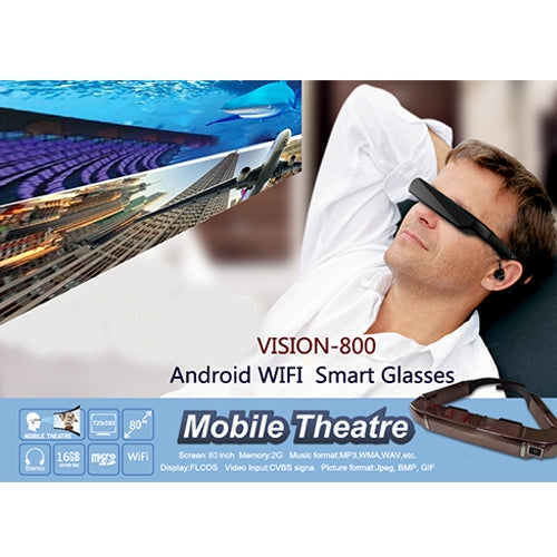 VISION-800 Android 4.4 1GB+2GB スーパー スマート レチナグラス 3D VR バーチャルリアリティヘッドセット 5.0MPカメラ搭載 WiFi、Bluetooth、TFカード、ビデオ録画対応