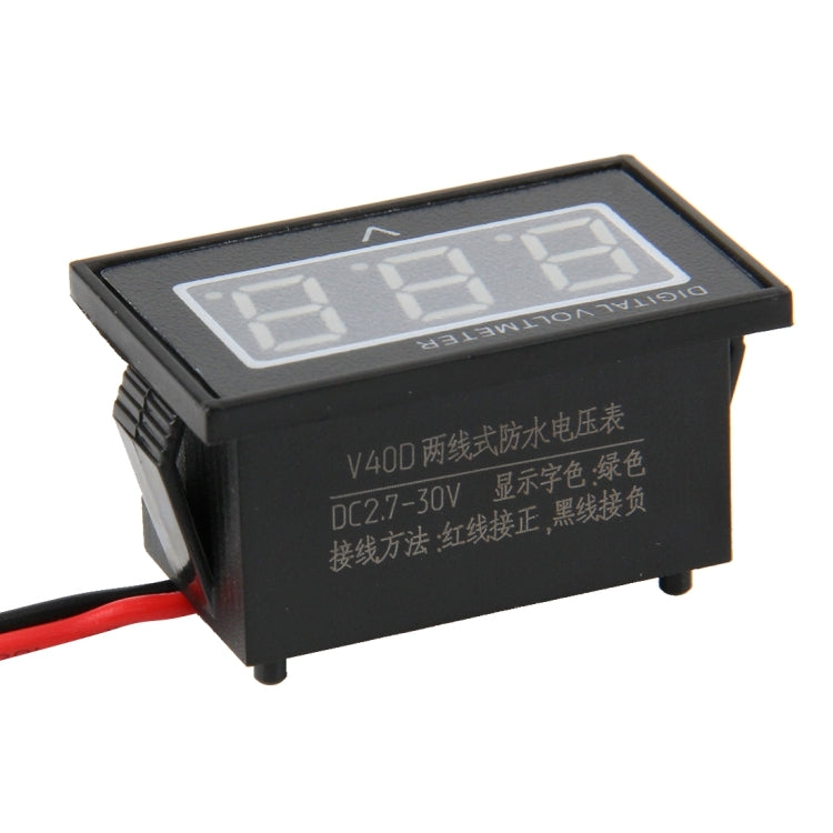 V40D 2線式赤色表示ミニ防水IPX4デジタル電圧計、測定電圧：DC 2.5-30V、DT0002G、DT0002L、DT0002R