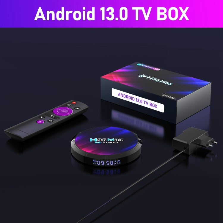 H96 Max 8K ウルトラHD スマートTVボックス Android 13.0 メディアプレーヤー リモコン付き、RK3528 クアッドコア、4GB+64GB、4GB+64GB