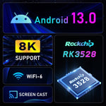 H96 Max 8K ウルトラHD スマートTVボックス Android 13.0 メディアプレーヤー リモコン付き、RK3528 クアッドコア、4GB+64GB、4GB+64GB