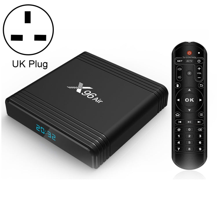 X96 Air 8K スマートTVボックス Android 9.0 メディアプレーヤー リモコン付き、クアッドコア Amlogic S905X3、RAM: 4GB、ROM: 64GB、デュアルバンドWiFi、Bluetooth、AUプラグ、4GB+64GB