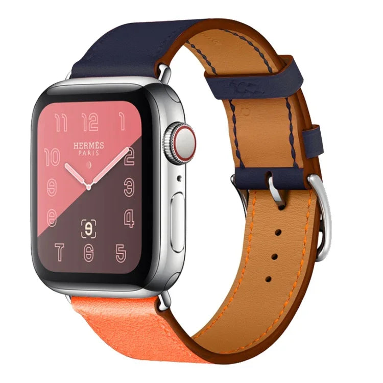 ツーカラーシングルループレザーリストストラップ Apple Watch Series 3 & 2 & 1用、38mm オレンジ+ブライトブルー、42mm オレンジ+ブライトブルー、38mm ピンク+ワインレッド、42mm ピンク+ワインレッド、38mm アンバー+オレンジレッド+ライトローズレッド、42mm アンバー+オレンジレッド+ライトローズレッド