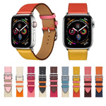 ツーカラーシングルループレザーリストストラップ Apple Watch Series 3 & 2 & 1用、38mm オレンジ+ブライトブルー、42mm オレンジ+ブライトブルー、38mm ピンク+ワインレッド、42mm ピンク+ワインレッド、38mm アンバー+オレンジレッド+ライトローズレッド、42mm アンバー+オレンジレッド+ライトローズレッド