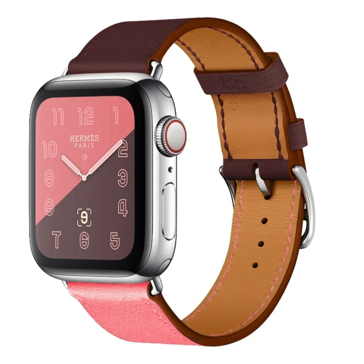 ツーカラーシングルループレザーリストストラップ Apple Watch Series 3 & 2 & 1用、38mm オレンジ+ブライトブルー、42mm オレンジ+ブライトブルー、38mm ピンク+ワインレッド、42mm ピンク+ワインレッド、38mm アンバー+オレンジレッド+ライトローズレッド、42mm アンバー+オレンジレッド+ライトローズレッド