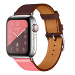 ツーカラーシングルループレザーリストストラップ Apple Watch Series 3 & 2 & 1用、38mm オレンジ+ブライトブルー、42mm オレンジ+ブライトブルー、38mm ピンク+ワインレッド、42mm ピンク+ワインレッド、38mm アンバー+オレンジレッド+ライトローズレッド、42mm アンバー+オレンジレッド+ライトローズレッド