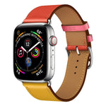ツーカラーシングルループレザーリストストラップ Apple Watch Series 3 & 2 & 1用、38mm オレンジ+ブライトブルー、42mm オレンジ+ブライトブルー、38mm ピンク+ワインレッド、42mm ピンク+ワインレッド、38mm アンバー+オレンジレッド+ライトローズレッド、42mm アンバー+オレンジレッド+ライトローズレッド