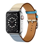 ツーカラーシングルループレザーリストストラップ Apple Watch Series 3 & 2 & 1用、38mm オレンジ+ブライトブルー、42mm オレンジ+ブライトブルー、38mm ピンク+ワインレッド、42mm ピンク+ワインレッド、38mm アンバー+オレンジレッド+ライトローズレッド、42mm アンバー+オレンジレッド+ライトローズレッド