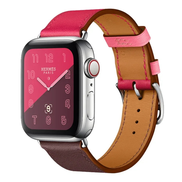 ツーカラーシングルループレザーリストストラップ Apple Watch Series 3 & 2 & 1用、38mm オレンジ+ブライトブルー、42mm オレンジ+ブライトブルー、38mm ピンク+ワインレッド、42mm ピンク+ワインレッド、38mm アンバー+オレンジレッド+ライトローズレッド、42mm アンバー+オレンジレッド+ライトローズレッド