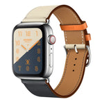 ツーカラーシングルループレザーリストストラップ Apple Watch Series 3 & 2 & 1用、38mm オレンジ+ブライトブルー、42mm オレンジ+ブライトブルー、38mm ピンク+ワインレッド、42mm ピンク+ワインレッド、38mm アンバー+オレンジレッド+ライトローズレッド、42mm アンバー+オレンジレッド+ライトローズレッド