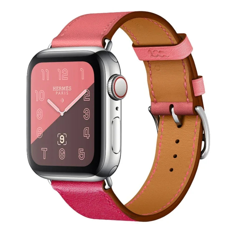 ツーカラーシングルループレザーリストストラップ Apple Watch Series 3 & 2 & 1用、38mm オレンジ+ブライトブルー、42mm オレンジ+ブライトブルー、38mm ピンク+ワインレッド、42mm ピンク+ワインレッド、38mm アンバー+オレンジレッド+ライトローズレッド、42mm アンバー+オレンジレッド+ライトローズレッド