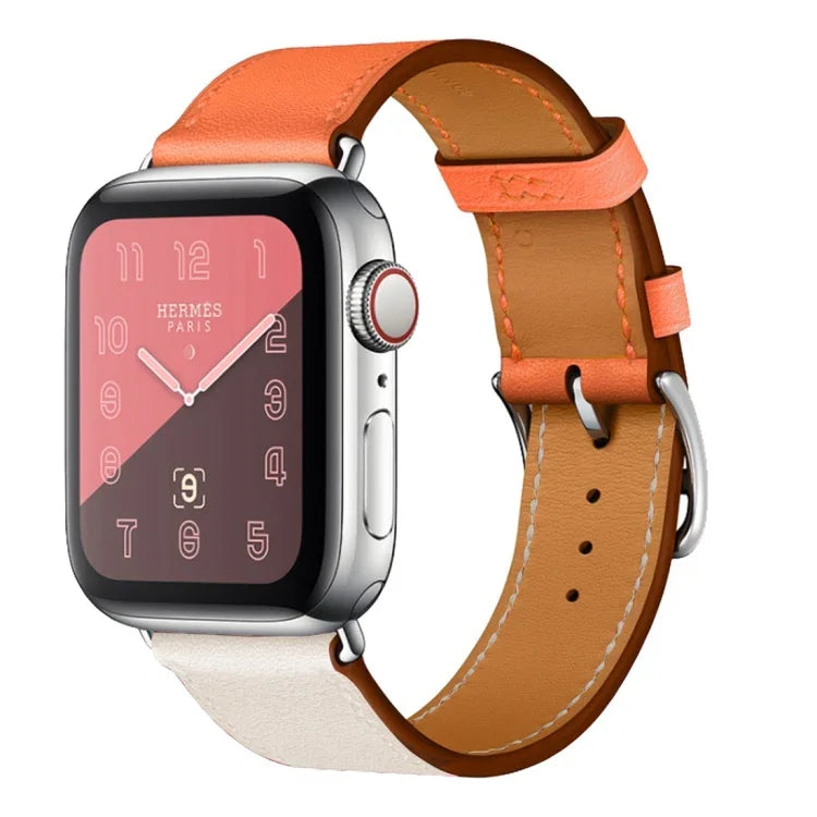 ツーカラーシングルループレザーリストストラップ Apple Watch Series 3 & 2 & 1用、38mm オレンジ+ブライトブルー、42mm オレンジ+ブライトブルー、38mm ピンク+ワインレッド、42mm ピンク+ワインレッド、38mm アンバー+オレンジレッド+ライトローズレッド、42mm アンバー+オレンジレッド+ライトローズレッド