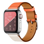 ツーカラーシングルループレザーリストストラップ Apple Watch Series 3 & 2 & 1用、38mm オレンジ+ブライトブルー、42mm オレンジ+ブライトブルー、38mm ピンク+ワインレッド、42mm ピンク+ワインレッド、38mm アンバー+オレンジレッド+ライトローズレッド、42mm アンバー+オレンジレッド+ライトローズレッド