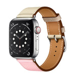 ツーカラーシングルループレザーリストストラップ Apple Watch Series 3 & 2 & 1用、38mm オレンジ+ブライトブルー、42mm オレンジ+ブライトブルー、38mm ピンク+ワインレッド、42mm ピンク+ワインレッド、38mm アンバー+オレンジレッド+ライトローズレッド、42mm アンバー+オレンジレッド+ライトローズレッド