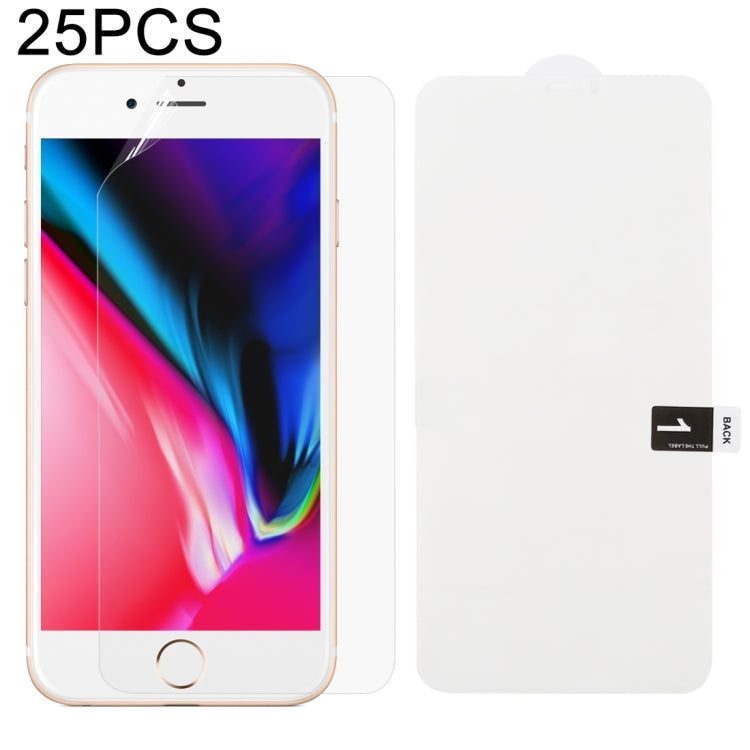 25枚セット ソフトハイドロゲルフィルム フルカバー フロントプロテクター アルコール綿＋スクラッチカード付き、iPhone 6 / 7 / 8用(25枚)、iPhone 6 Plus用(25枚)、iPhone 7 Plus / 8 Plus用(25枚)、iPhone X / XS用(25枚)、iPhone XR用(25枚)、iPhone XS Max用