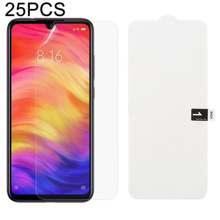 25枚セット ソフトハイドロゲルフィルム フルカバー フロントプロテクター アルコール綿＋スクラッチカード付き、iPhone 6 / 7 / 8用(25枚)、iPhone 6 Plus用(25枚)、iPhone 7 Plus / 8 Plus用(25枚)、iPhone X / XS用(25枚)、iPhone XR用(25枚)、iPhone XS Max用