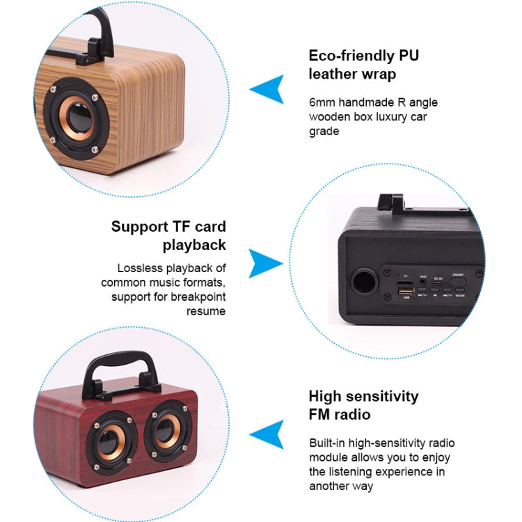 FT-4002 木製ワイヤレス Bluetoothポータブルレトロサブウーファースピーカー TFカード＆USB MP3再生対応 ブラック木目、イエロウッド目、レッド木目
