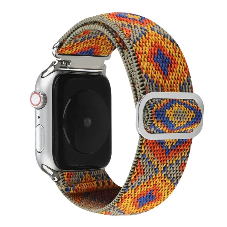メタル日本製バックル伸縮ナイロン交換用ウォッチバンド、Apple Watch シリーズ7 45mm / 6 & SE & 5 & 4 44mm / 3 & 2 & 1 42mm用、Apple Watch シリーズ8&7 41mm / SE 2&6&SE&5&4 40mm / 3&2&1 38mm用