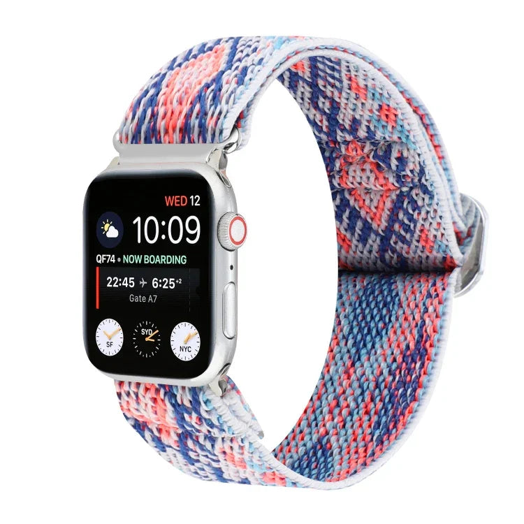メタル日本製バックル伸縮ナイロン交換用ウォッチバンド、Apple Watch シリーズ7 45mm / 6 & SE & 5 & 4 44mm / 3 & 2 & 1 42mm用、Apple Watch シリーズ8&7 41mm / SE 2&6&SE&5&4 40mm / 3&2&1 38mm用