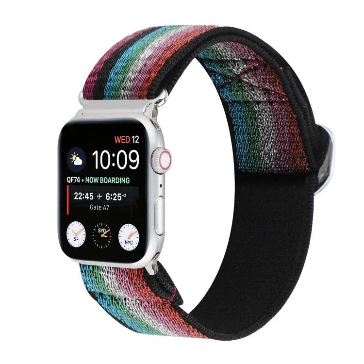 メタル日本製バックル伸縮ナイロン交換用ウォッチバンド、Apple Watch シリーズ7 45mm / 6 & SE & 5 & 4 44mm / 3 & 2 & 1 42mm用、Apple Watch シリーズ8&7 41mm / SE 2&6&SE&5&4 40mm / 3&2&1 38mm用