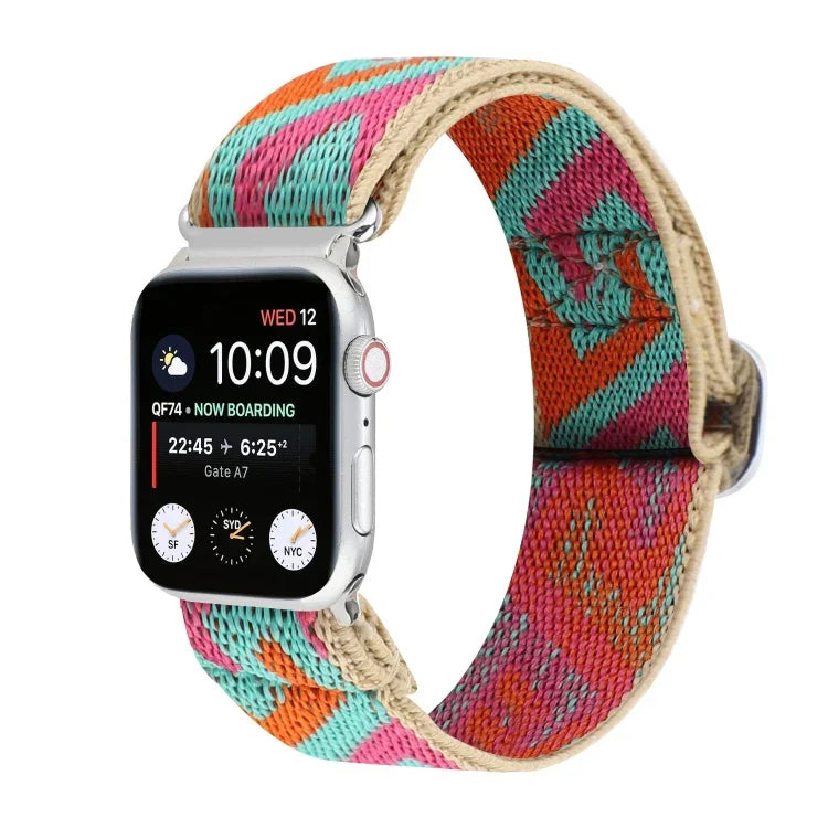 メタル日本製バックル伸縮ナイロン交換用ウォッチバンド、Apple Watch シリーズ7 45mm / 6 & SE & 5 & 4 44mm / 3 & 2 & 1 42mm用、Apple Watch シリーズ8&7 41mm / SE 2&6&SE&5&4 40mm / 3&2&1 38mm用