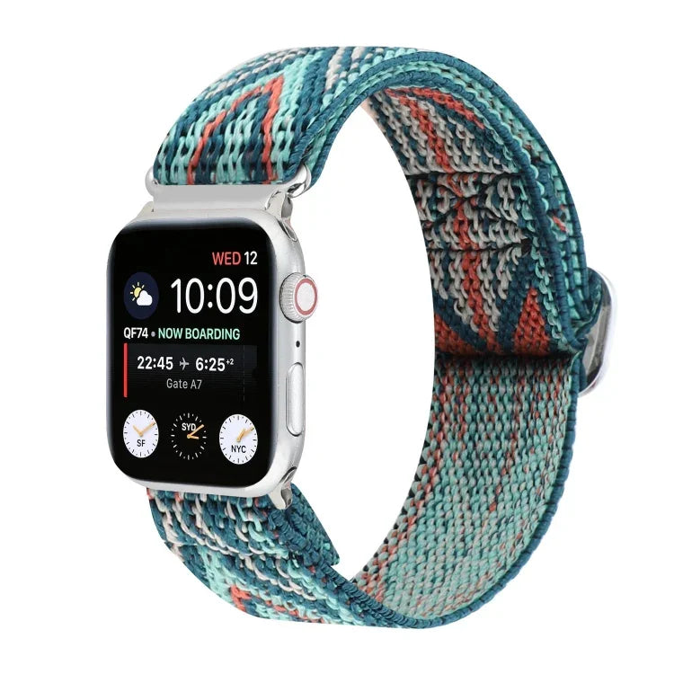 メタル日本製バックル伸縮ナイロン交換用ウォッチバンド、Apple Watch シリーズ7 45mm / 6 & SE & 5 & 4 44mm / 3 & 2 & 1 42mm用、Apple Watch シリーズ8&7 41mm / SE 2&6&SE&5&4 40mm / 3&2&1 38mm用