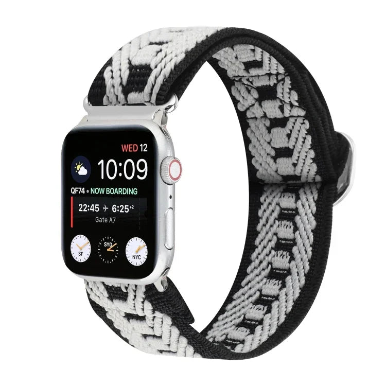 メタル日本製バックル伸縮ナイロン交換用ウォッチバンド、Apple Watch シリーズ7 45mm / 6 & SE & 5 & 4 44mm / 3 & 2 & 1 42mm用、Apple Watch シリーズ8&7 41mm / SE 2&6&SE&5&4 40mm / 3&2&1 38mm用