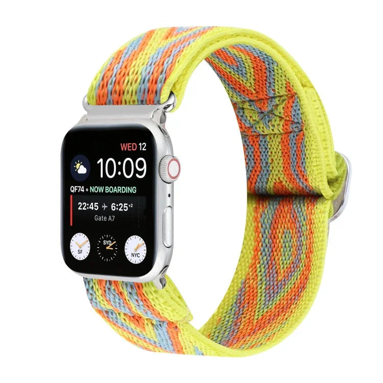 メタル日本製バックル伸縮ナイロン交換用ウォッチバンド、Apple Watch シリーズ7 45mm / 6 & SE & 5 & 4 44mm / 3 & 2 & 1 42mm用、Apple Watch シリーズ8&7 41mm / SE 2&6&SE&5&4 40mm / 3&2&1 38mm用