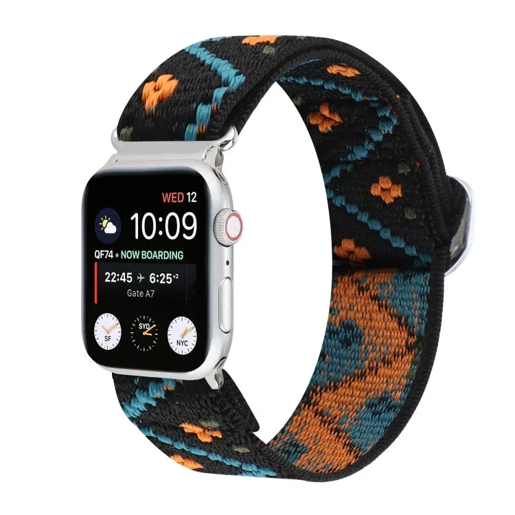メタル日本製バックル伸縮ナイロン交換用ウォッチバンド、Apple Watch シリーズ7 45mm / 6 & SE & 5 & 4 44mm / 3 & 2 & 1 42mm用、Apple Watch シリーズ8&7 41mm / SE 2&6&SE&5&4 40mm / 3&2&1 38mm用