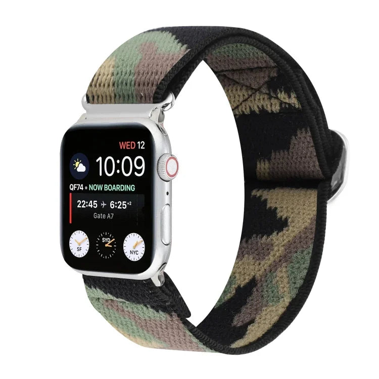 メタル日本製バックル伸縮ナイロン交換用ウォッチバンド、Apple Watch シリーズ7 45mm / 6 & SE & 5 & 4 44mm / 3 & 2 & 1 42mm用、Apple Watch シリーズ8&7 41mm / SE 2&6&SE&5&4 40mm / 3&2&1 38mm用