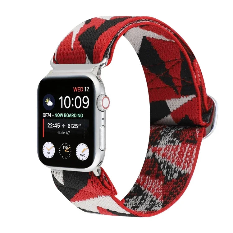 メタル日本製バックル伸縮ナイロン交換用ウォッチバンド、Apple Watch シリーズ7 45mm / 6 & SE & 5 & 4 44mm / 3 & 2 & 1 42mm用、Apple Watch シリーズ8&7 41mm / SE 2&6&SE&5&4 40mm / 3&2&1 38mm用