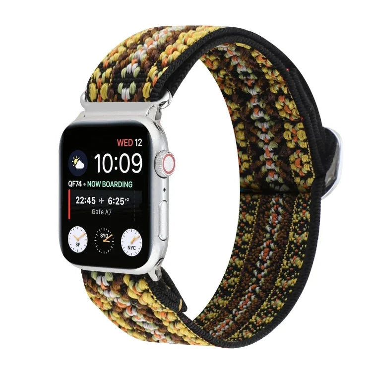 メタル日本製バックル伸縮ナイロン交換用ウォッチバンド、Apple Watch シリーズ7 45mm / 6 & SE & 5 & 4 44mm / 3 & 2 & 1 42mm用、Apple Watch シリーズ8&7 41mm / SE 2&6&SE&5&4 40mm / 3&2&1 38mm用